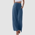 thumbnail image 2 of Womens Comfy Versatile Wide Leg Pants with Pocket Trendy Drawstring Elastic High Waisted Pants Casual Straight Leg Pants, 2 of 5