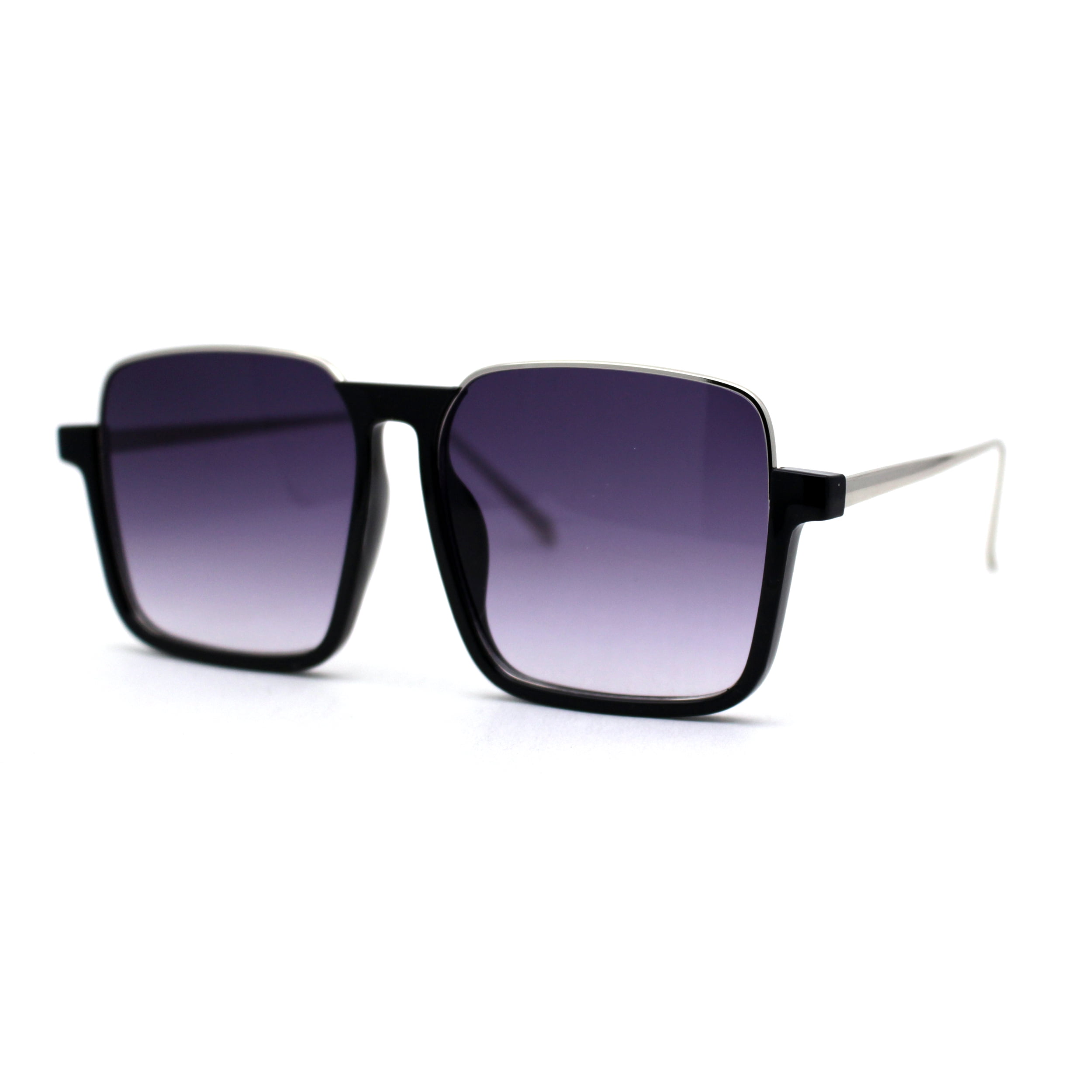 Bottom Half Rim Rectangular Retro Hipster Sunglasses Black Silver Smoke ...