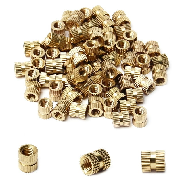 HUGFEGWE M5x8mm Female Thread Knurled Nuts,100PCS Hx7mm OD Brass Threaded Insert Embedment Nuts Hydraulic Welded Joint Injection Molding Assortment Kit for 3D Printing Injection Molding UA824-6529