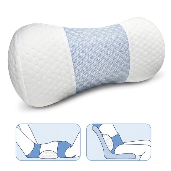 Nalqet Lumbar Support Pillow for Bed – Lower Back Pain Relief & Support, Memory Foam Back Cushion for Side and Back Sleeping, Ideal for Driving, Resting, with Breathable Cover, Blue