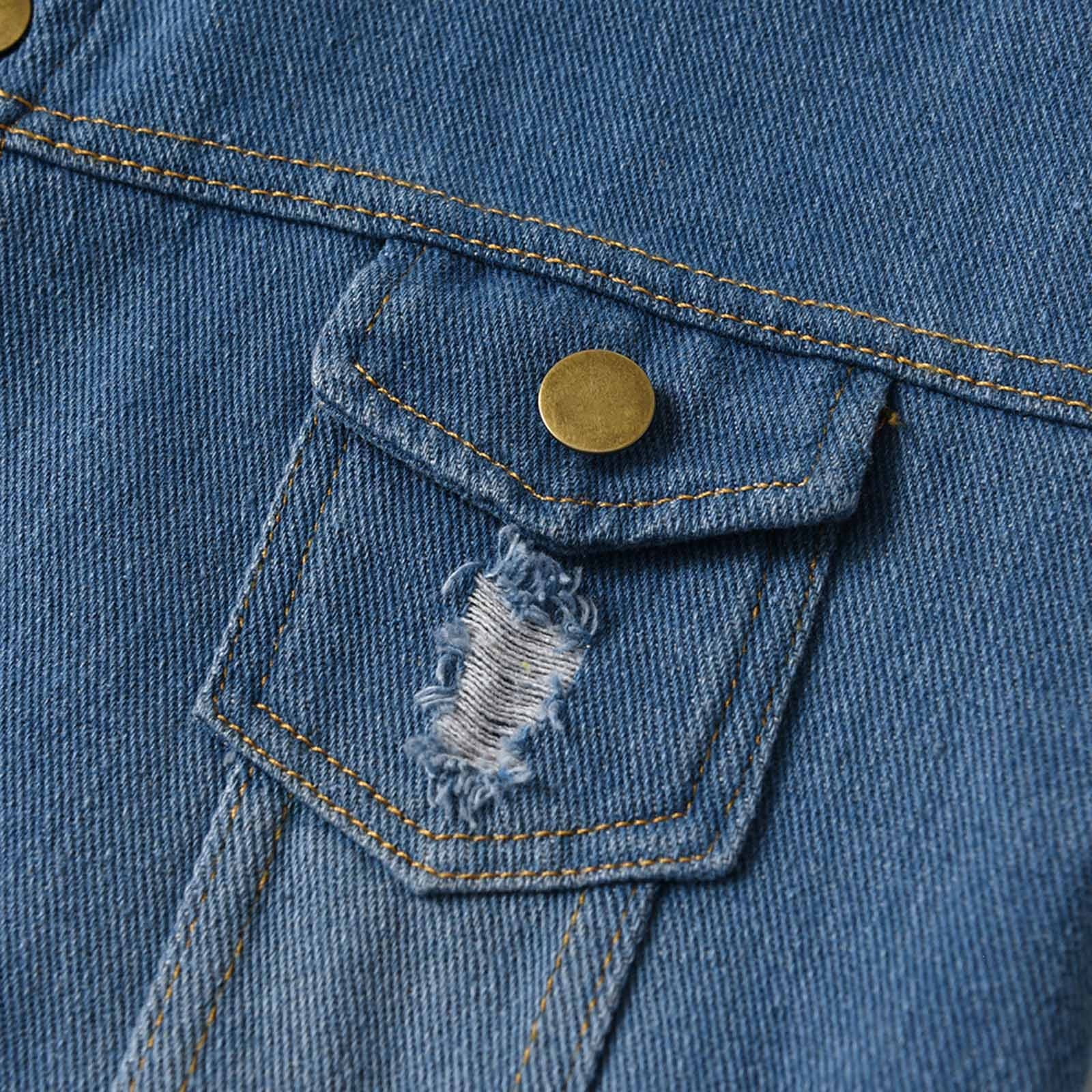 Zpanxa Girls Jean Jacket Girls Distressed Frayed Washed Denim Jacket Casual Lapel Jean Coat for Kids Ripped Vintage Trucker Jacket Lightweight Spring Fall Outerwear