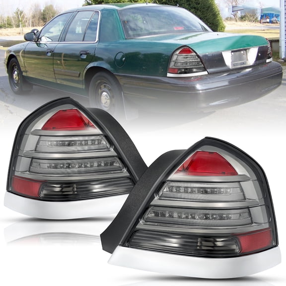 Tail Light Assembly For 1998-2011 Ford Crown Victoria LED Smoked Outer Lamps L R