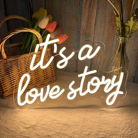 White Love Story LED Neon Sign | USB-Powered Aesthetic Wall Decor For Bedroom & Living Room | Wedding, Birthday Party Gift With Romantic Glow
