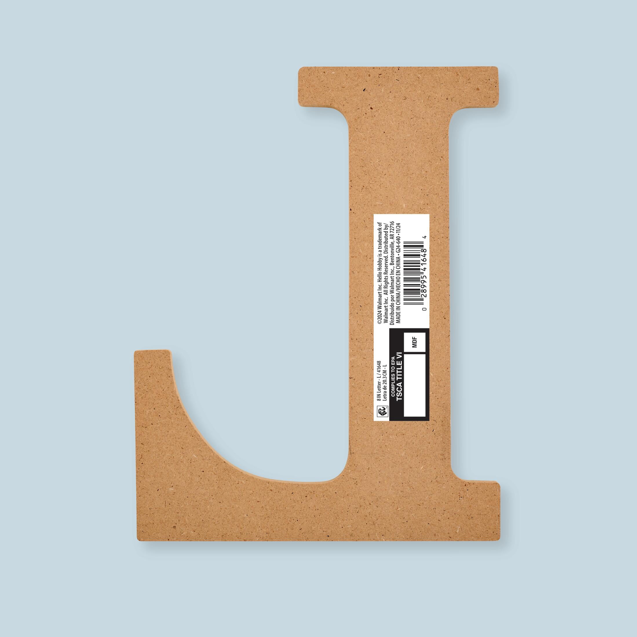 Plaid Unfinished Wood MDF 8" Letter for DIY Arts and Crafts, L
