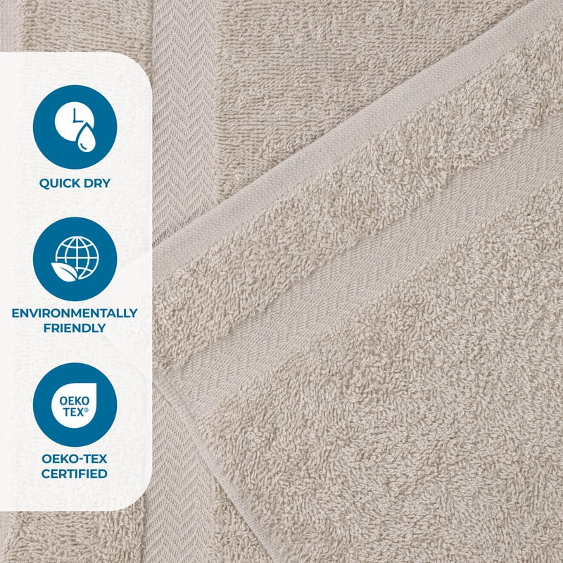 Superior Franklin 4-Piece Cotton Bath Towel Set, Super Soft Quick Dry Fade Resistant Towels, Stone