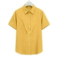thumbnail image 5 of Dazajoo Plus Size Womens Button Down Short Sleeve Blouses Dressy Casual Front Pleated Lapel Collared Tee Shirts,Yellow,XXXXXL, 5 of 7