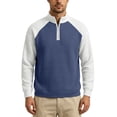 thumbnail image 5 of YOIAVAIOY Men's Quarter Zip Sweatshirts Waffle Knit Loose Fit Color Block Pullovers Stand Collar Sporty Casual Tops Navy S, 5 of 8
