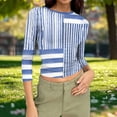 thumbnail image 5 of Womens Slim Fit T-shirts 3/4 Sleeve Crewneck Plus Size Y2k Crop Tops Graphic Base Tee Shirt S-3X Casual Spring (L, Blue|Stripes), 5 of 7