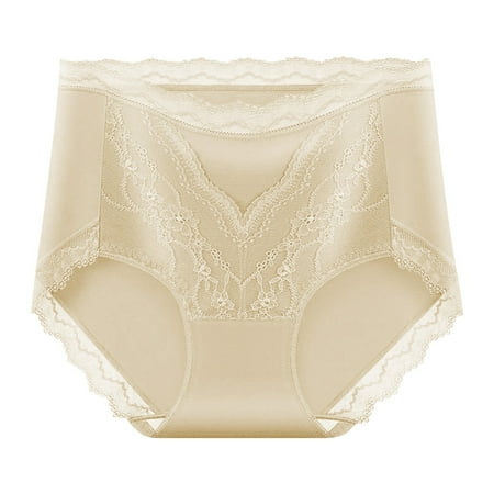 Wdfiry Women s Cotton Underwear Sexy Solid Color Lace High Waist Tummy Control Shapewear Panty Lightweight Breathable Hip Lift Brief