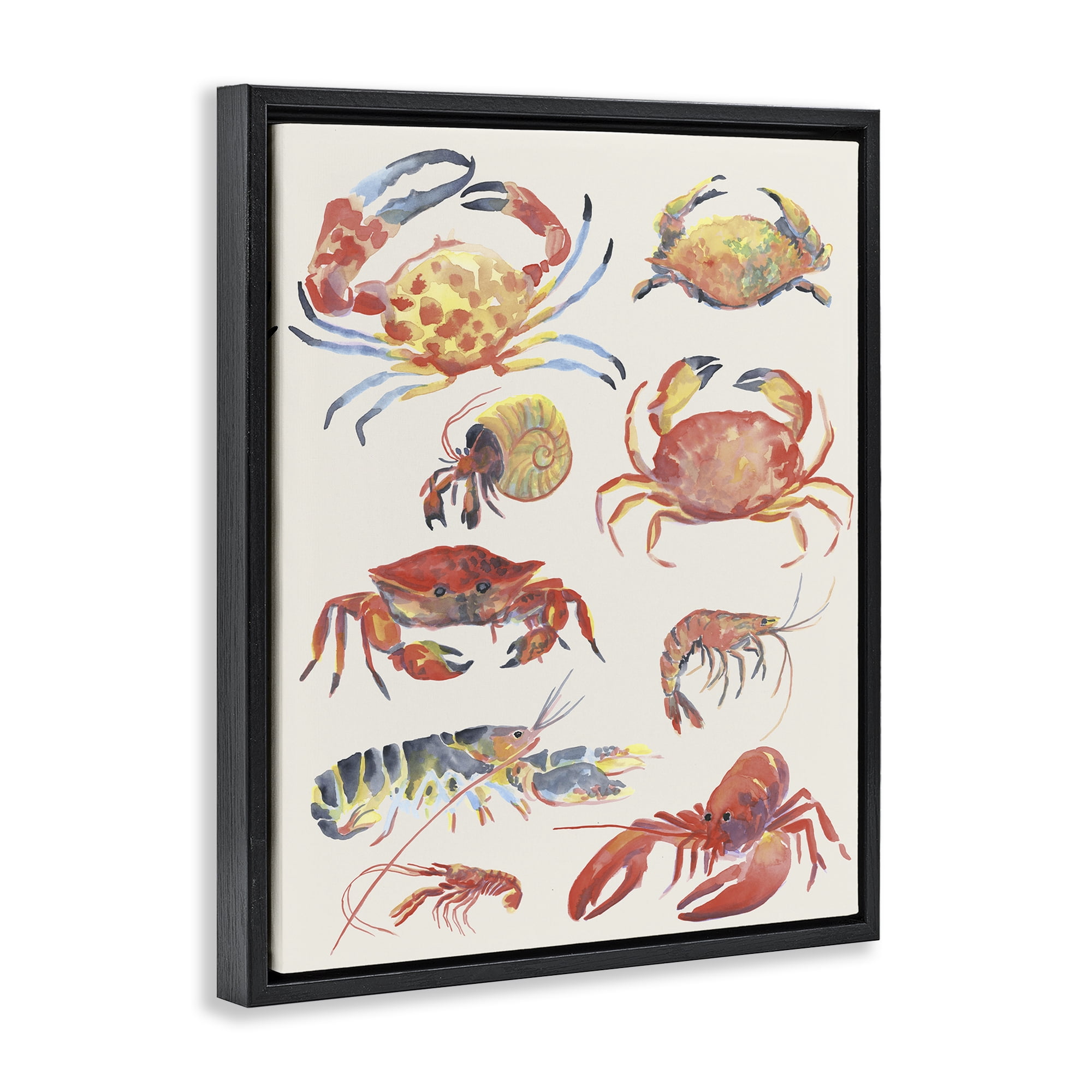 Stupell Industries Nautical Crustacean Collection Black Framed Floater Canvas Wall Art, design by June Erica Vess