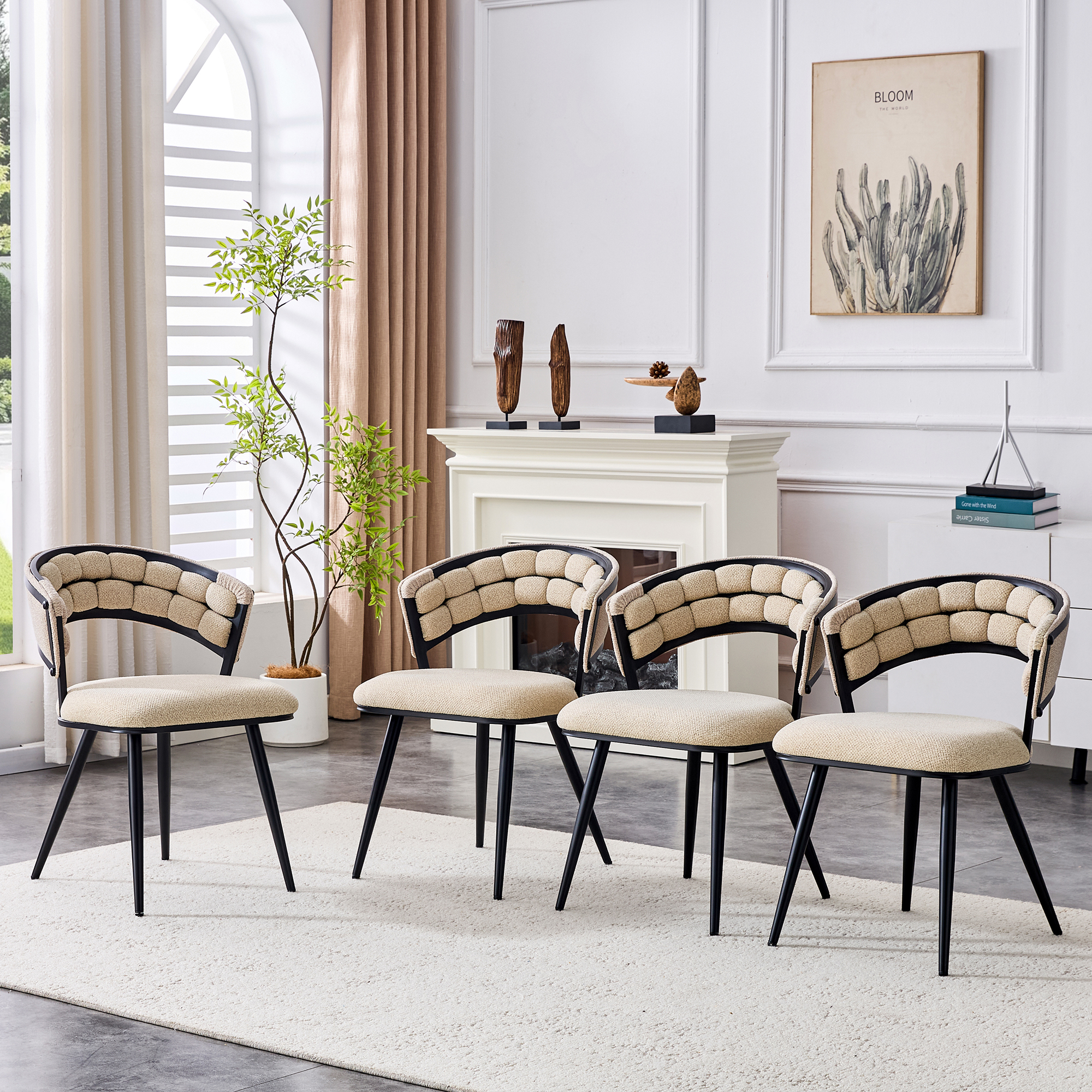 TesNus Beige Velvet Dining Chairs Set of 2, 30.5 Inch Tufted Upholstered Accent Chairs with Black Metal Legs for Dining Room Kitchen Living Room
