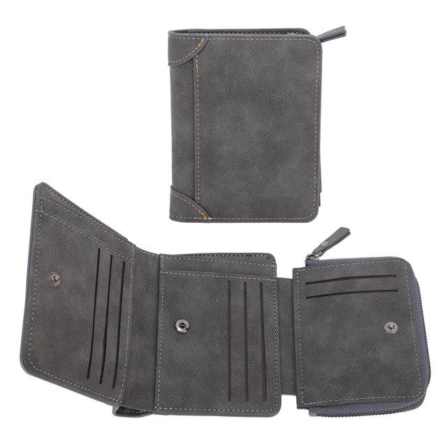 Cartera De Cuero Para Hombre, Tarjetero Vintage Triple Con Cremallera Cartera Corta Para Regalo Uso Diario Viajes