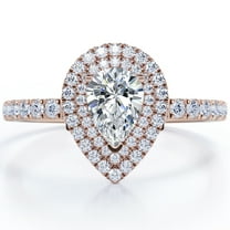 JeenMata Pave Style 1 Carat Pear-Shaped Moissanite Double Halo Cluster Engagement Ring in 18K Rose Gold Plating for Women