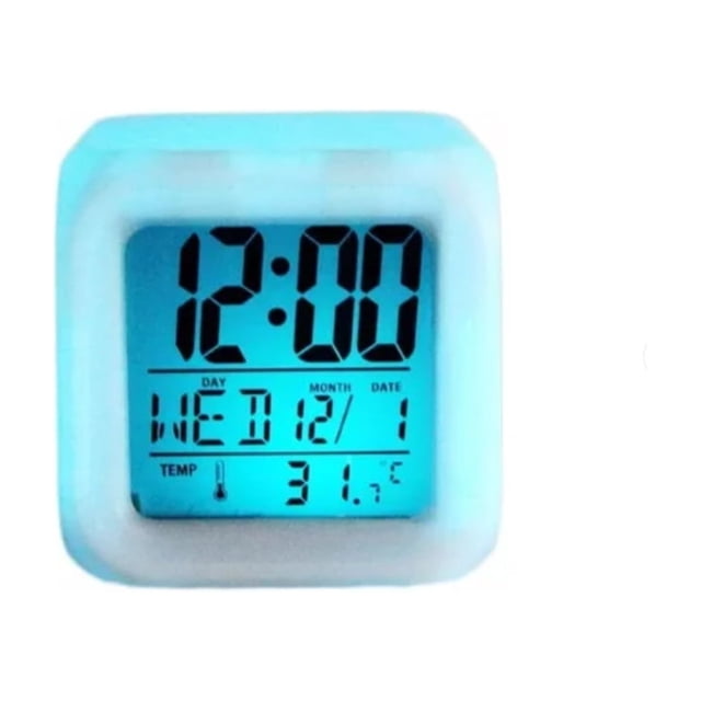Reloj despertador digital LED en forma de cubo con luz que cambia de color