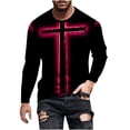 thumbnail image 2 of Blusas y camisas de manga larga con cuello redondo para hombre, blusa informal de manga larga con cuello redondo y estampado de rayas, blusa de poliéster para hombre, 2 of 5