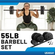 US Weight 55 lb. Barbell Weight Set with 3-Piece Threaded Barbell Bar, Two Locking Spring Clips
