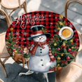 thumbnail image 2 of Red Plaid Christmas Round Tablecloth, Fitted Table Cover with Elastic for 45"-54" Round Tables, Snowman Xmas Tree Snowflake Gifts Elk Table Cloth Outdoor Indoor Dinning Party Waterproof Tablecloths, 2 of 7
