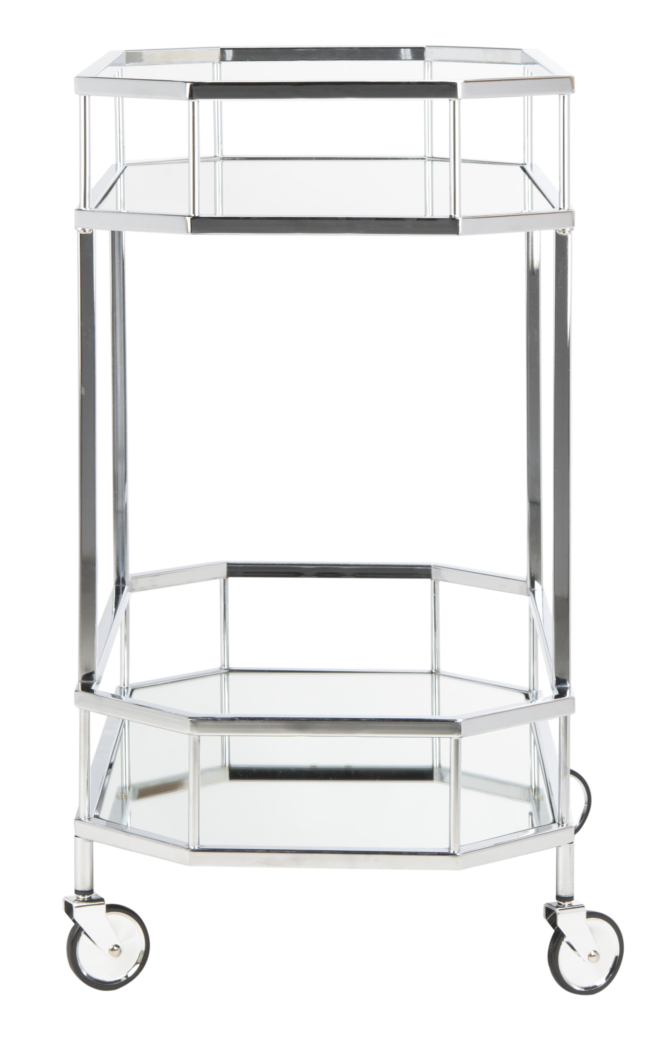 SAFAVIEH Silva 2 Tier Modern Glam Octagon Bar Cart with Casters, Silver