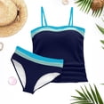 thumbnail image 3 of POUNOO Womens Tankini Swimsuits Slim Fit Strapless Color Block Stripe Ruched Detail High Waist Bathing Suits Beach Vacation Style Swimwear Gift, 3 of 5