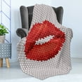 thumbnail image 4 of Feminine Soft Flannel Fleece Throw Blanket, Lips Illustration Cosmetics Pattern Womanly Ornamental Design, Cozy Plush for Indoor and Outdoor Use, 50" x 70", Grey and Red, by Ambesonne, 4 of 5