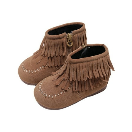 

Crocowalk Kids Lightweight Zip Up Shoes Walking Comfort Round Toe Plush Lining Winter Warm Boot Brown 6.5C