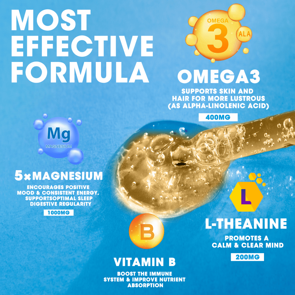 (2 Pack)Magnesium Glycinate Liquid, 1000mg Magnesium Liquid Supplement with Omega3, L-Theanine, D3, B6, B12 for Calm, Sleep, Leg Cramps, Muscles, Energy - Pineapple Flavor, 120 ML/4 OZ