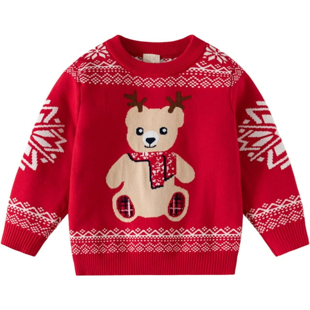 Girls Sweaters Christmas Children Kids Long Sleeve Cute Printed Crew Neck Pullover Knitting Sweaters