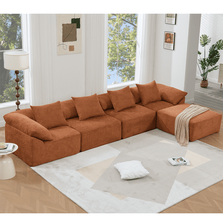 Timbernest 142" L Shaped Modular Sectional Couch, 5-Seat Convertible Sectional Sofa with Chaise, Orange