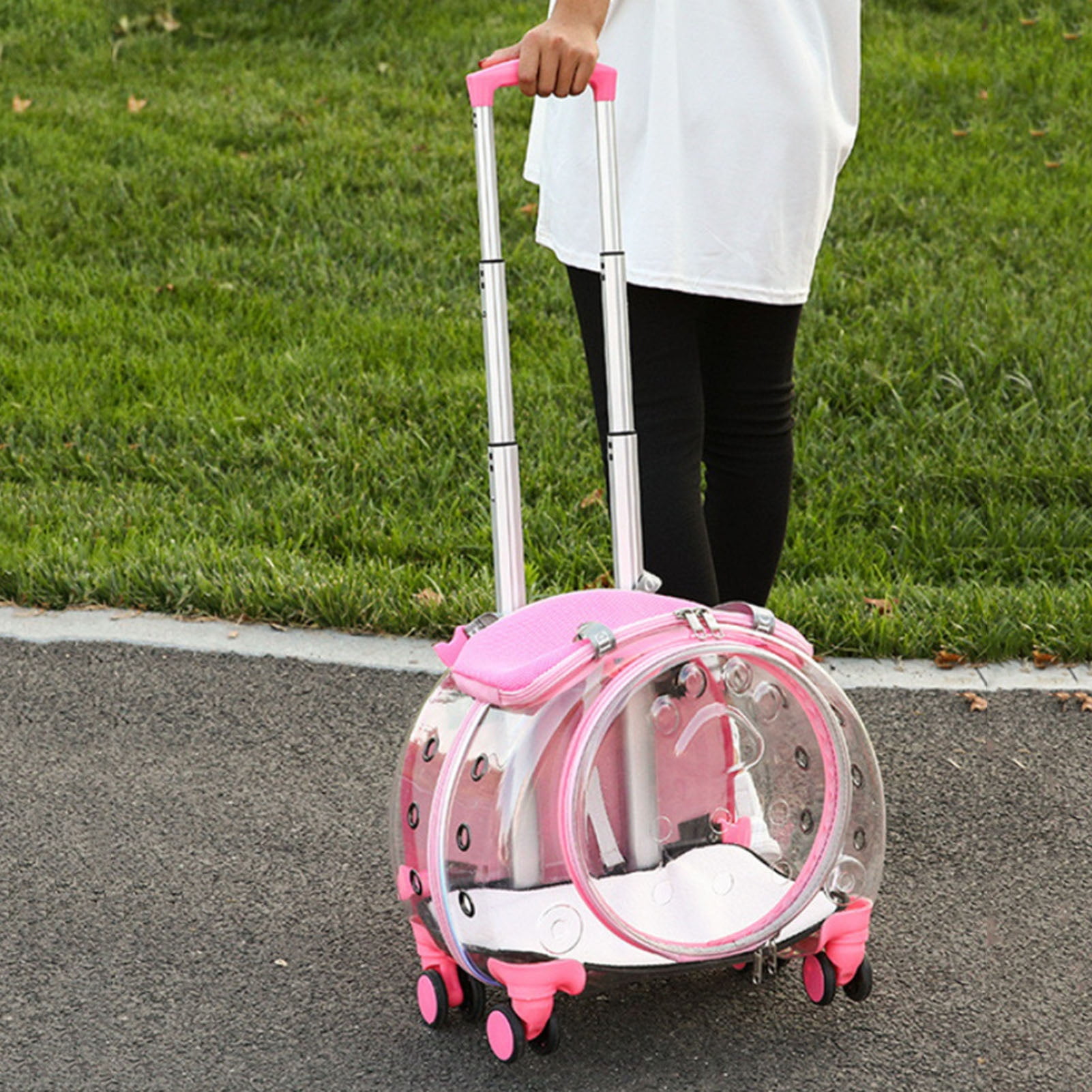 Wharick Pet Trolley Case Cat Backpack Transparent Cat Carrier with Wheels Pet Backpack for Traveling/Taking a Walk for Dogs, Cats, Parrots