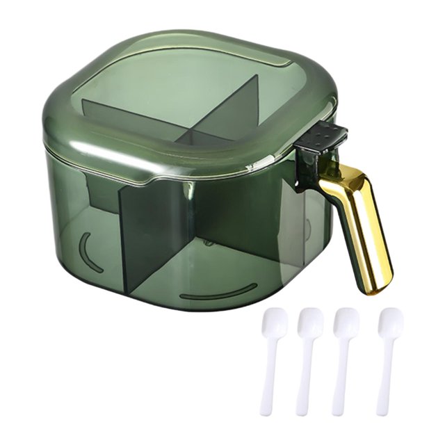Caja de condimentos Gloria de 4 compartimentos utensilio con tapa contenedor de almacenamiento de condimentos verde
