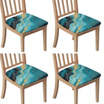 Teal Gold Marble Seat Covers for Dining Room Chairs Set Of 4,Stretch Printed Washable Chair Seat Cover with Elastic Ties and Button,Removable Waterproof Couch Cushion Covers