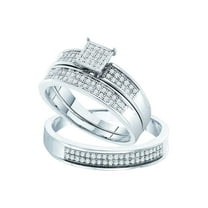 Sterling Silver His Hers Round Diamond Cluster Matching Wedding Set 1/3 Cttw