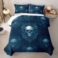 thumbnail image 2 of Castle Fairy Gothic Rose Skull Twin Quilt Set,Bohemian Floral Damask Twin Coverlet Set,Navy Blue, 2 of 7