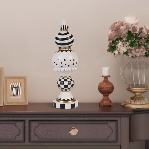 Black and White Checkered Decor, 15 Inch Large Resin Halloween Christmas Modern Sculpture, Holiday Indoor Table Centerpiece Mantel Office Desk Shelf Season Decorations for Home