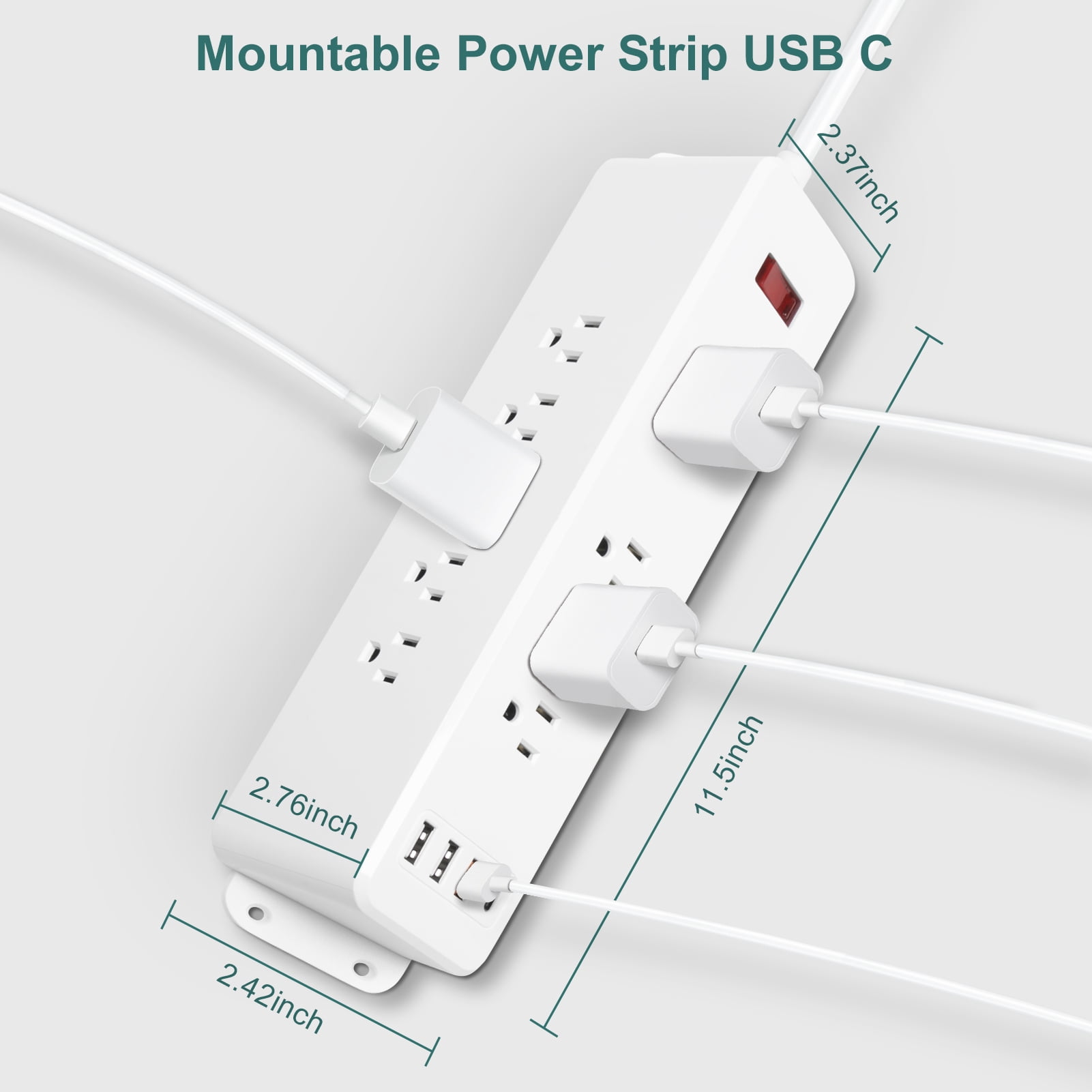 9 Outlets Wall Mount Power Strip with Fast Charge USB C, 13-in 1 Electrical Outlets