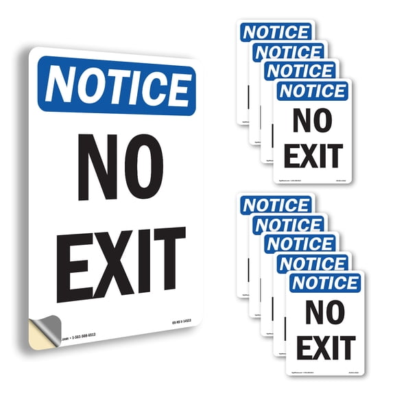 No Exit OSHA Notice Vinyl Decal Label 14 Inch x 10 Inch - 10 Pack