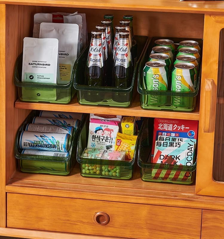 Modern Plastic Open Front Dip Storage Organizer Bin Basket with Built-In Handles for Kitchen Organizing, Fridge Shelf, Cubby, Cabinet, or Pantry Organization (2 PCS transparent)