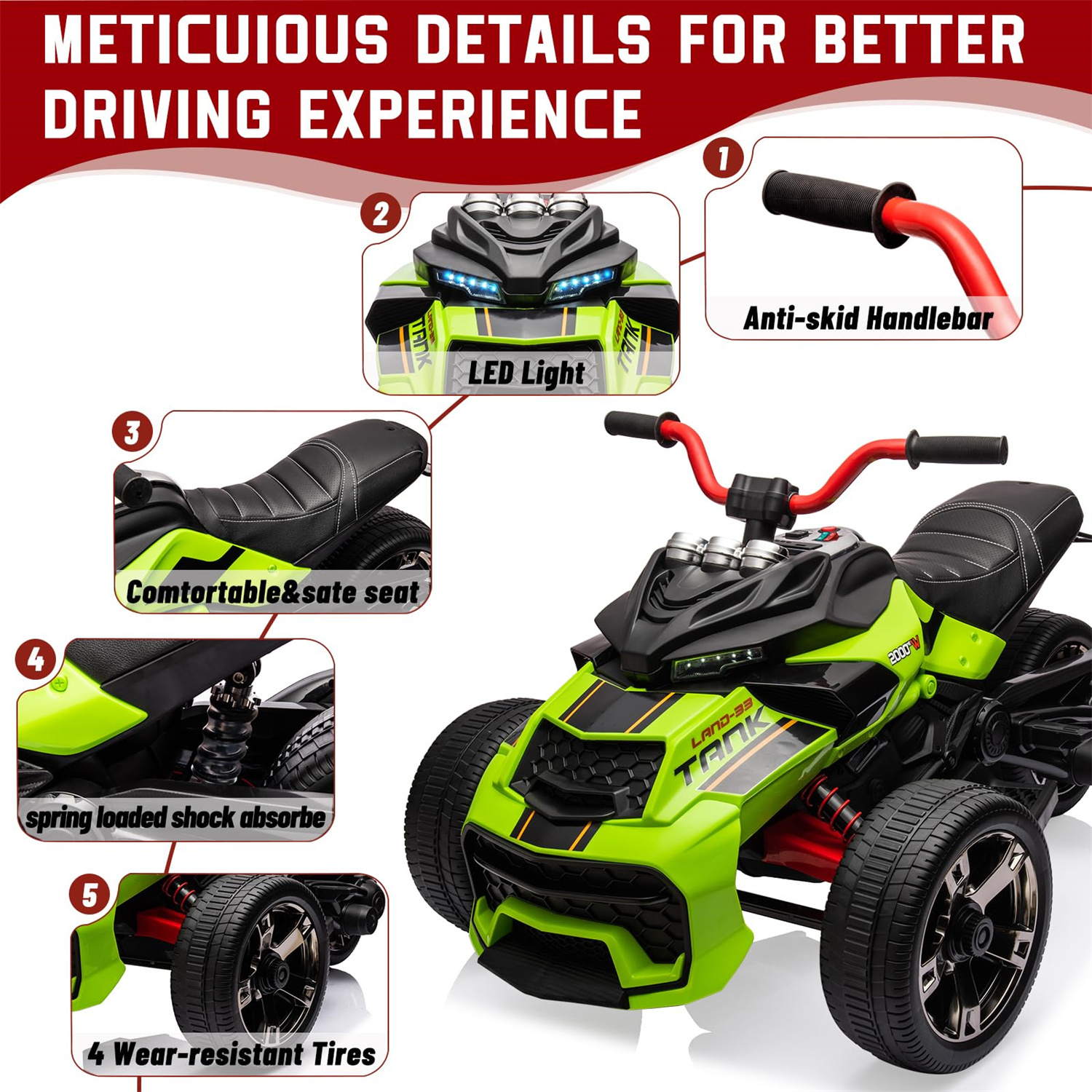 12V Kids Ride On ATV Car,3 Wheeler Motorcycle Electric Vehicle ATV with EVA Tire, LED, Music,Ride on Car Toy for Boys and Girls
