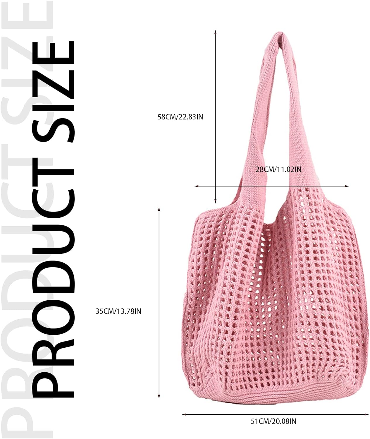 LinYooLi Crochet Tote Bag, Cute Boho Knit Tote Bag Aesthetic Y2K Large Crochet Beach Bag Shoulder Bag Handbag