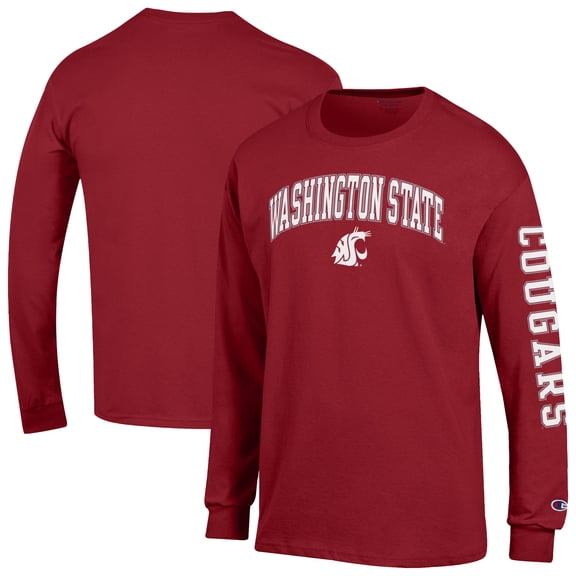 Men's Champion Crimson Washington State Cougars Arch Over Logo 2-Hit Long Sleeve T-Shirt