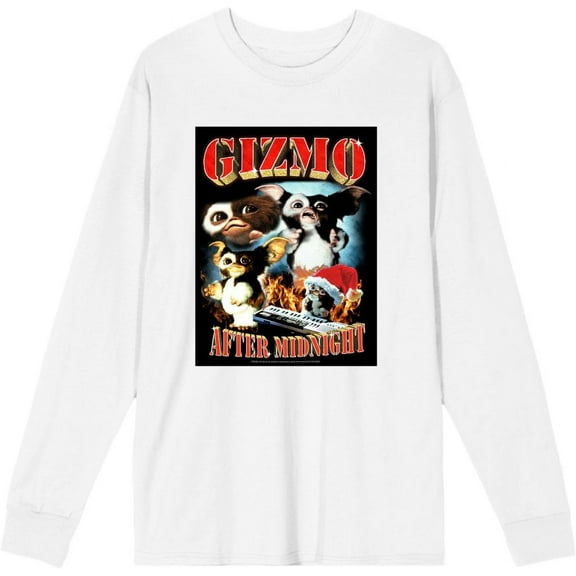 Gremlins Gizmo After Midnight Adult White Crew Neck Long Sleeve Tee-Medium