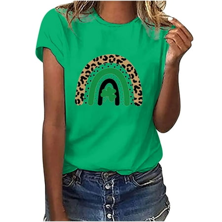 

Green Tops for Women Maternity Blouses Women s O-Neck Interesting Print Tops Casual Loose Blouse Tops Round-Neck Short Sleeve Comfort Colors Tshirt Green M