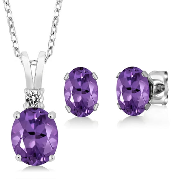 Gem Stone King 2.72 Ct Oval Purple Amethyst 925 Sterling Silver Pendant and Earrings Jewelry Set