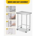 thumbnail image 2 of Table de Travail de Cuisine en Acier Inoxydable Robuste – Table Utilitaire de Préparation Commerciale NSF avec Base Ouverte, Pieds Ajustables, Roue Verrouillable, pour Restaurant, Maison, Garage, Buanderie, Atelier, Taille : 18x32x35 Po,, 2 of 6