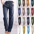 thumbnail image 2 of Minnieouse Pantalón de lino de algodón cómodo y vanguardista para un estilo versátil pantalones largos de estar por casa azul claro Prendas para la parte inferior del cuerpo azul claro S, 2 of 6