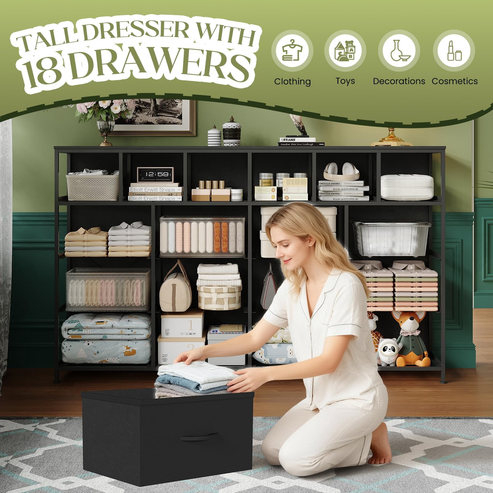 Babevy 18 Drawer Fabric Dresser Storage Chest for Bedroom, Closet, Entryway, Storage Furniture for Adults