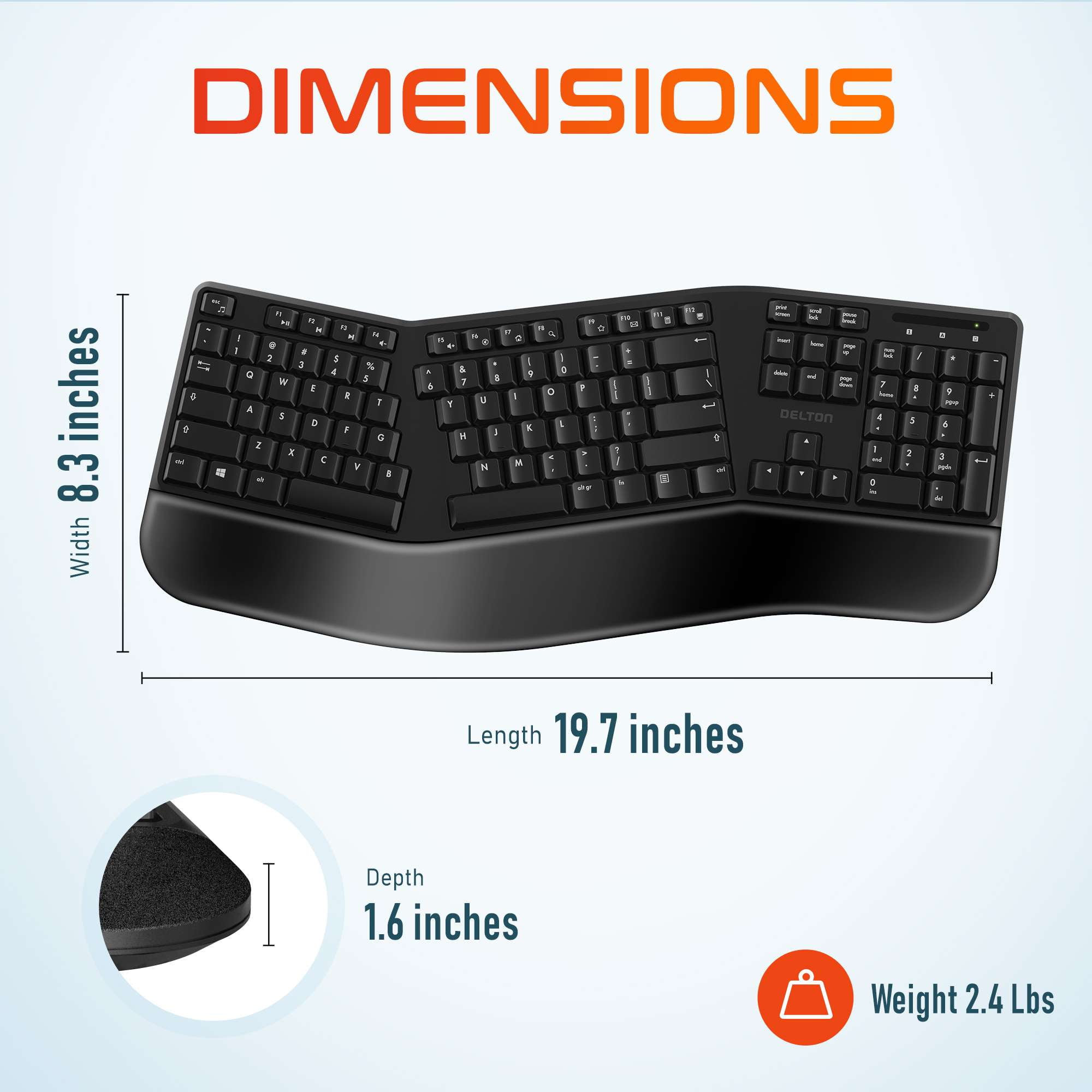 Delton G20 Ergonomic Wireless Keyboard and Mouse, Split Full Size Keyboard with Wrist Support & Vertical Bluetooth Mouse, 2.4G Wireless Connection for Computer, Laptop, Mac, & Tablets - Black