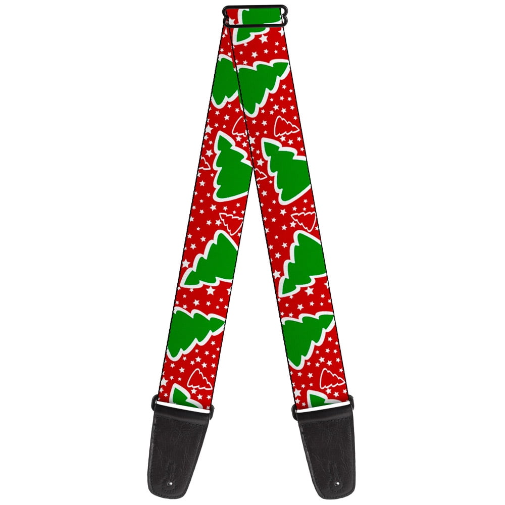 Buckle-Down Guitar Strap, Christmas Trees Stars Red White Green, 2 Inches Wide