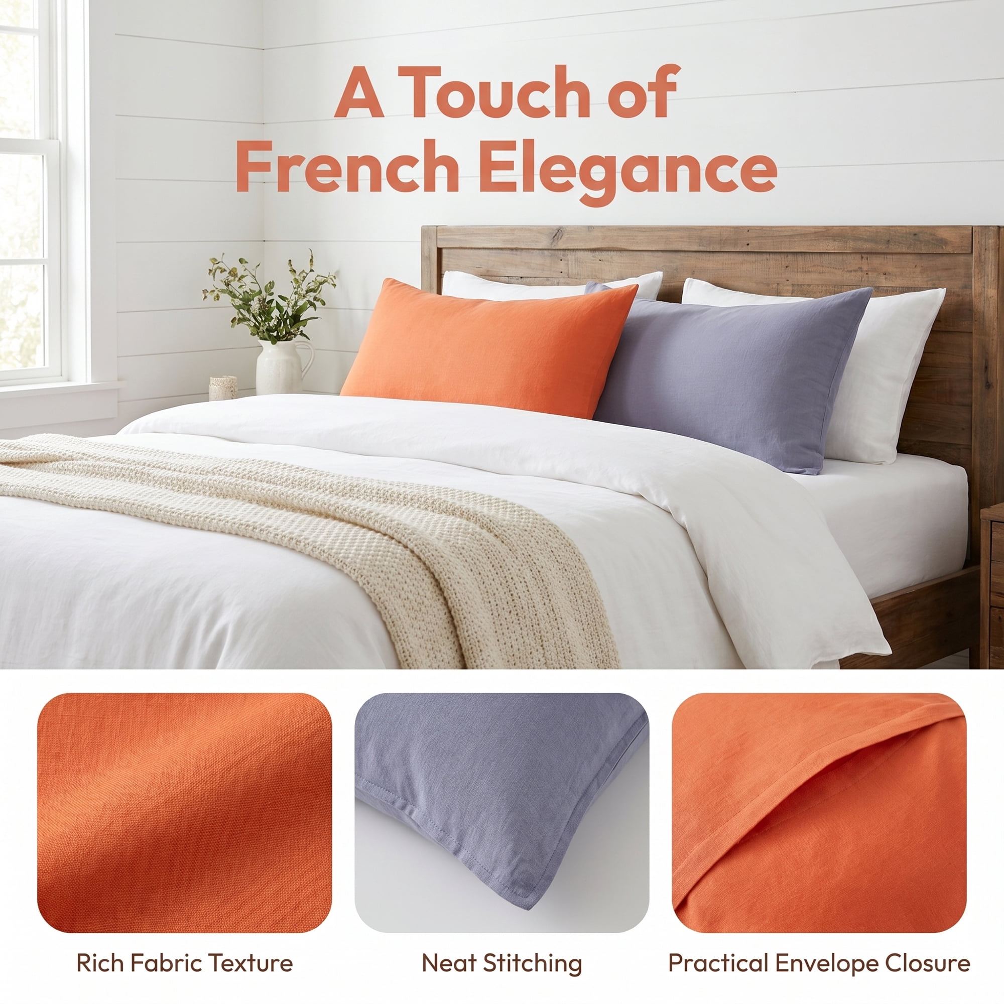 Unique Bargains 2 Pack Cotton Pillowcase Smooth Cooling Pillow Cases Envelope Closure Queen Gray - Orange