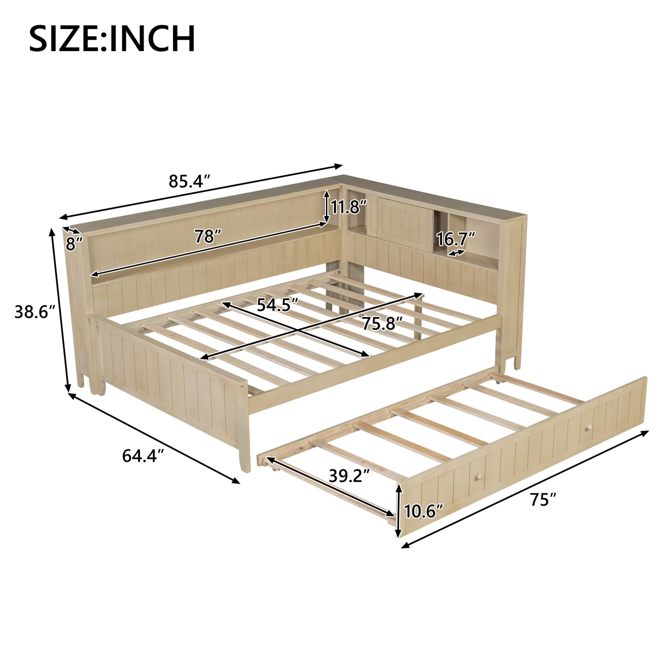 Noble House Illis Full Wood Daybed with Twin Trundle and Storage Shelves, Farmhouse Guest Bed Frame, Ancient White